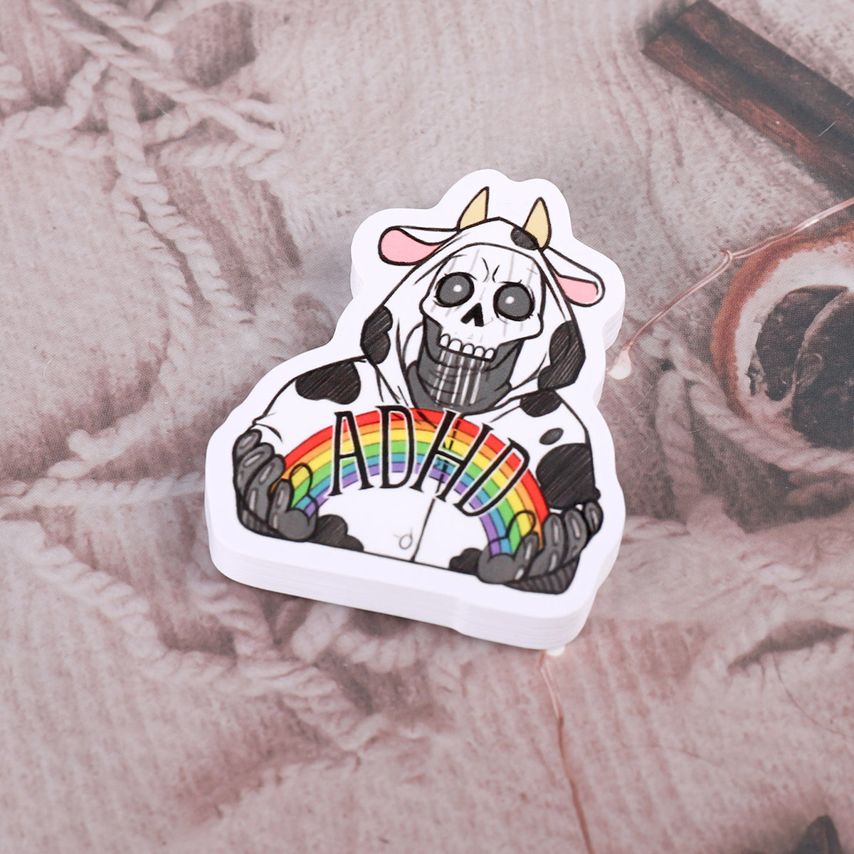ADHD cow sticker