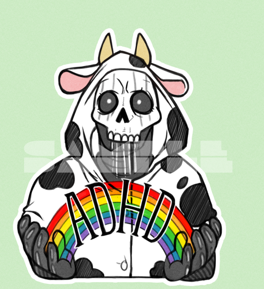 ADHD cow sticker